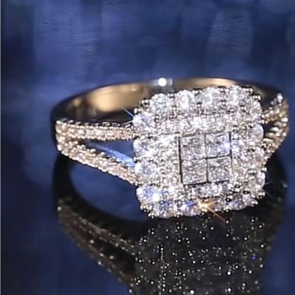 Elegant Square Cushion CZ Womens Formal Silver Fashion Engagement Ring Size 6 - Picture 8 of 15